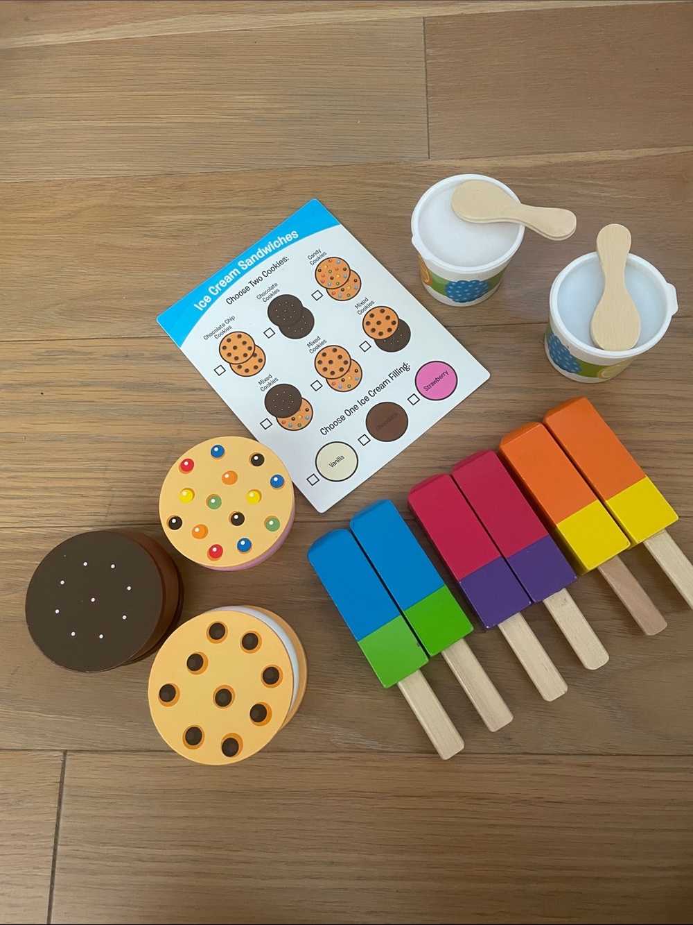 Wooden Rainbow Popsicle & Ice Cream Playset – Multicolor Pretend Dessert Set